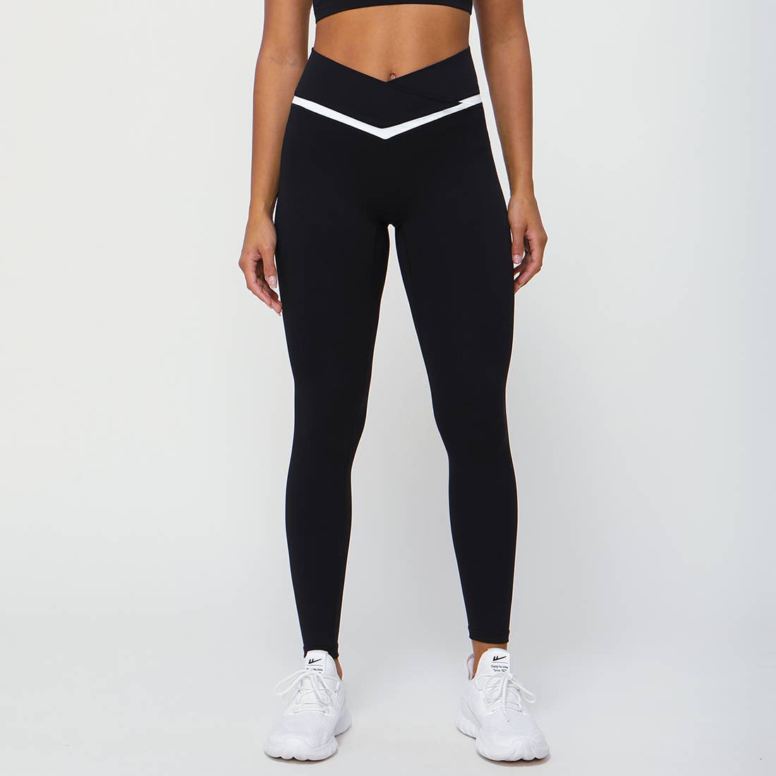 Women Color Block Fitness Cross Waist Sport Yoga Leggings: Navy Blue