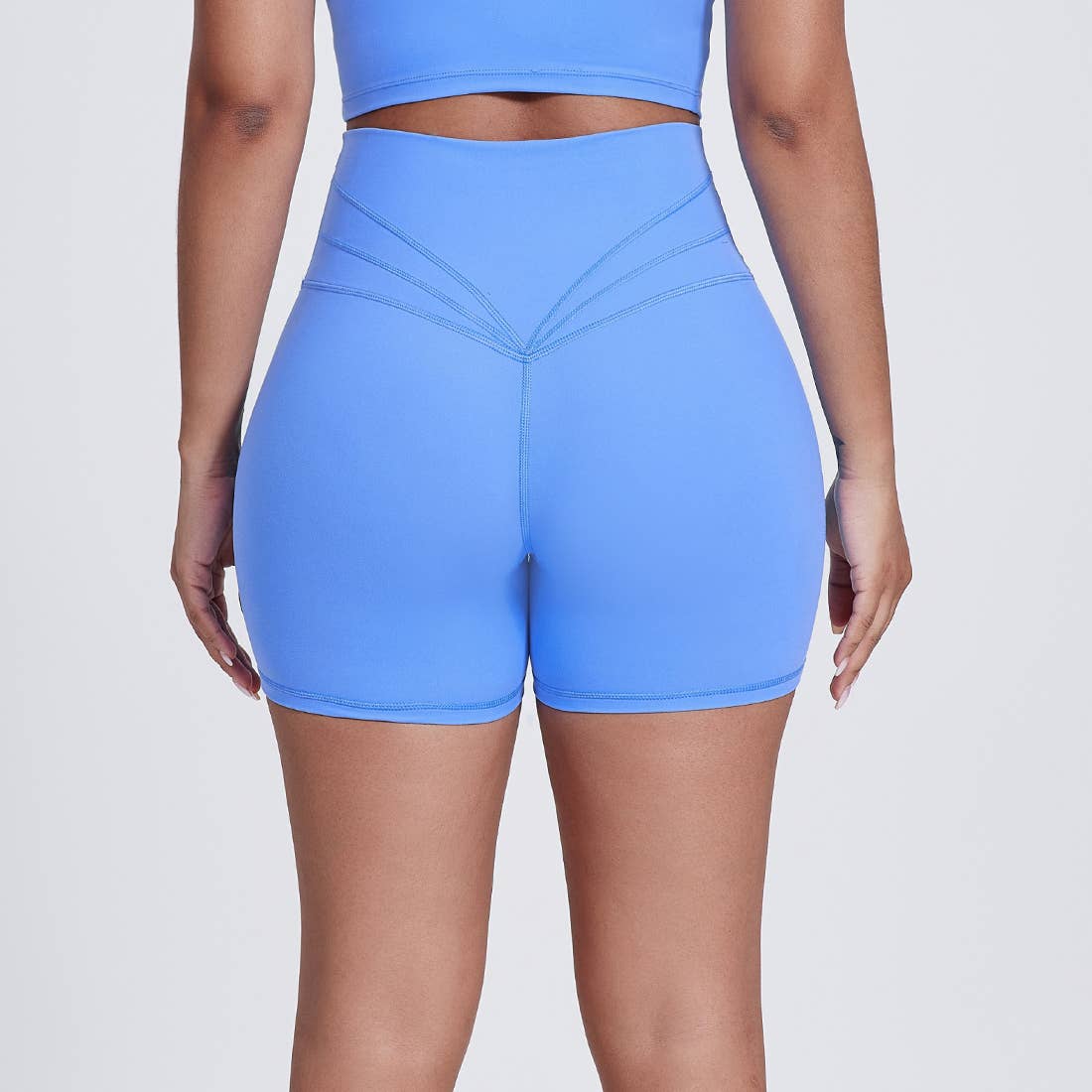 Women V-Cross Butt Liftting Sport Yoga Shorts: Sky Blue