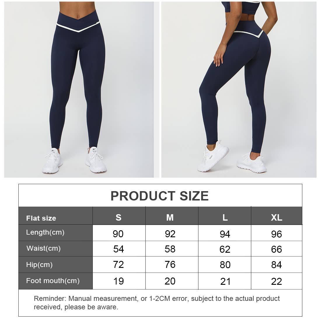 Women Color Block Fitness Cross Waist Sport Yoga Leggings: Navy Blue