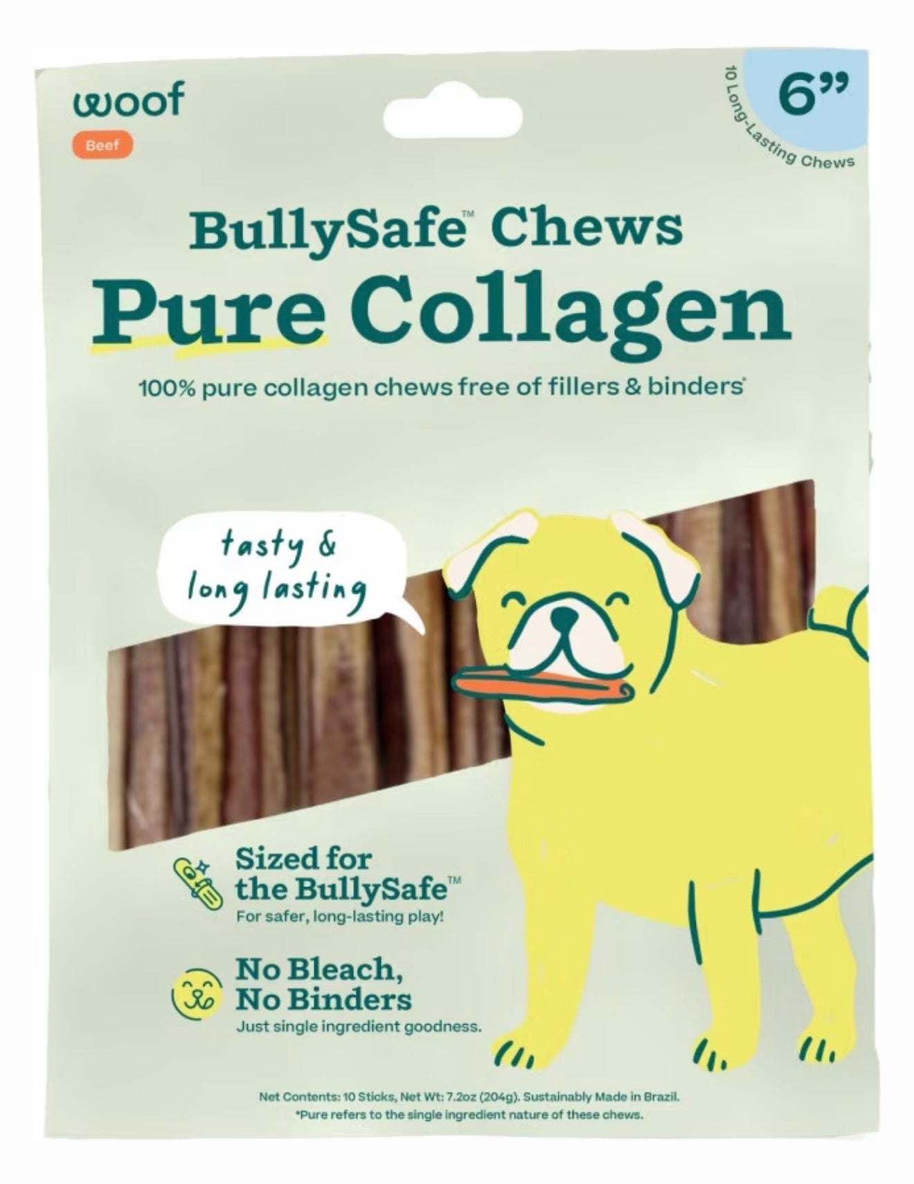 Woof Bully Safe 6in Chews Collagen 10 pack