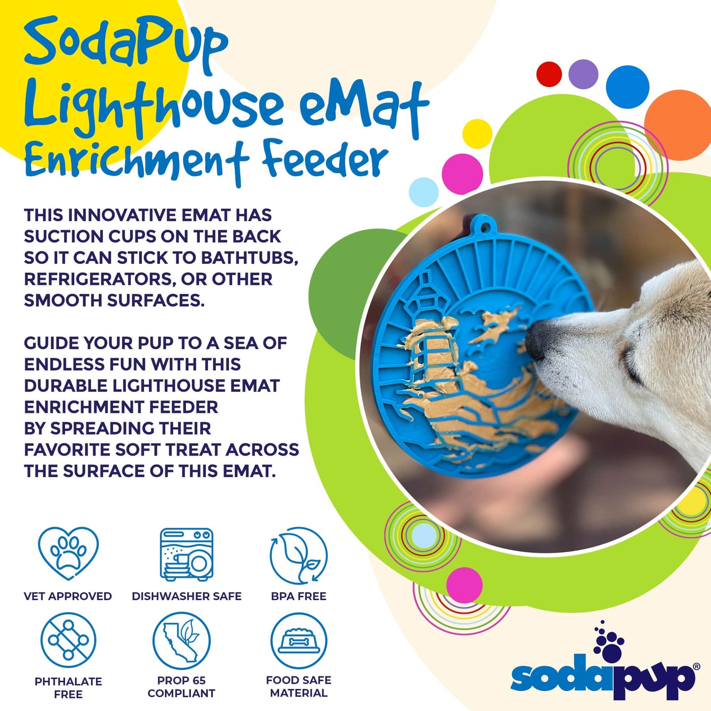 Lighthouse eMat Enrichment Lick Mat With Suction Cups: Sea foam blue