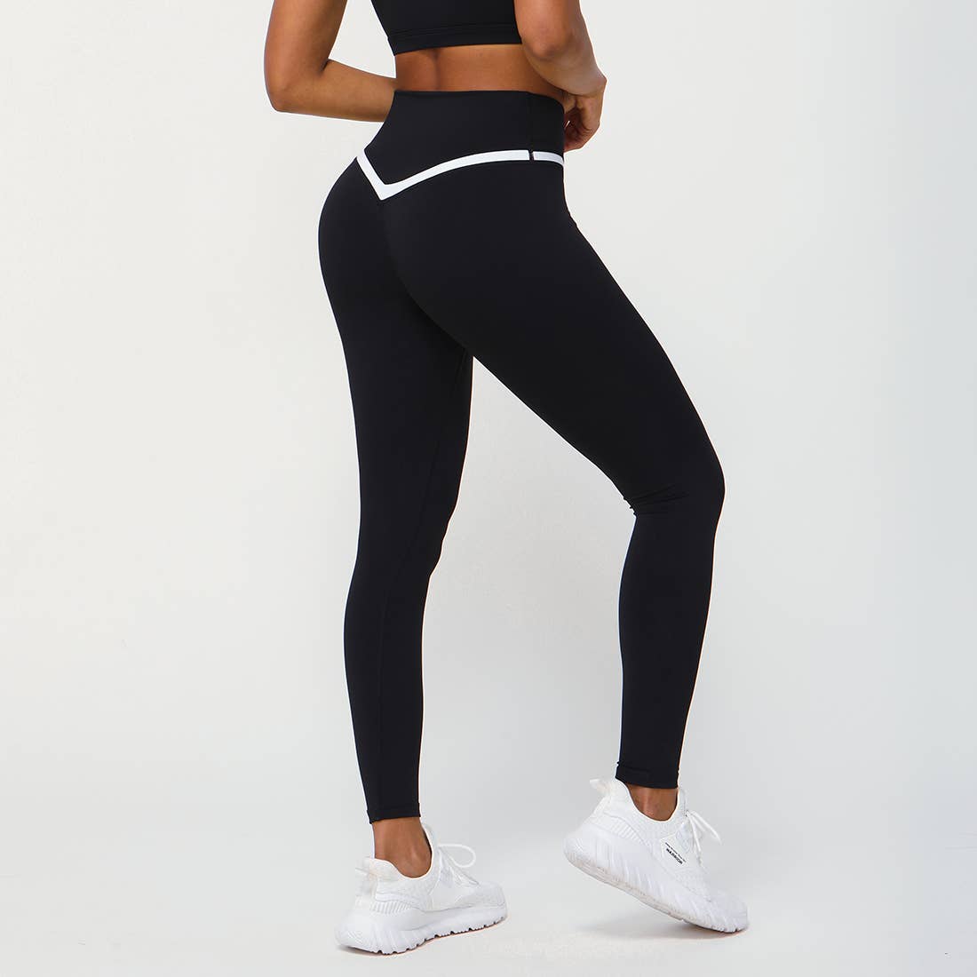 Women Color Block Fitness Cross Waist Sport Yoga Leggings: Navy Blue