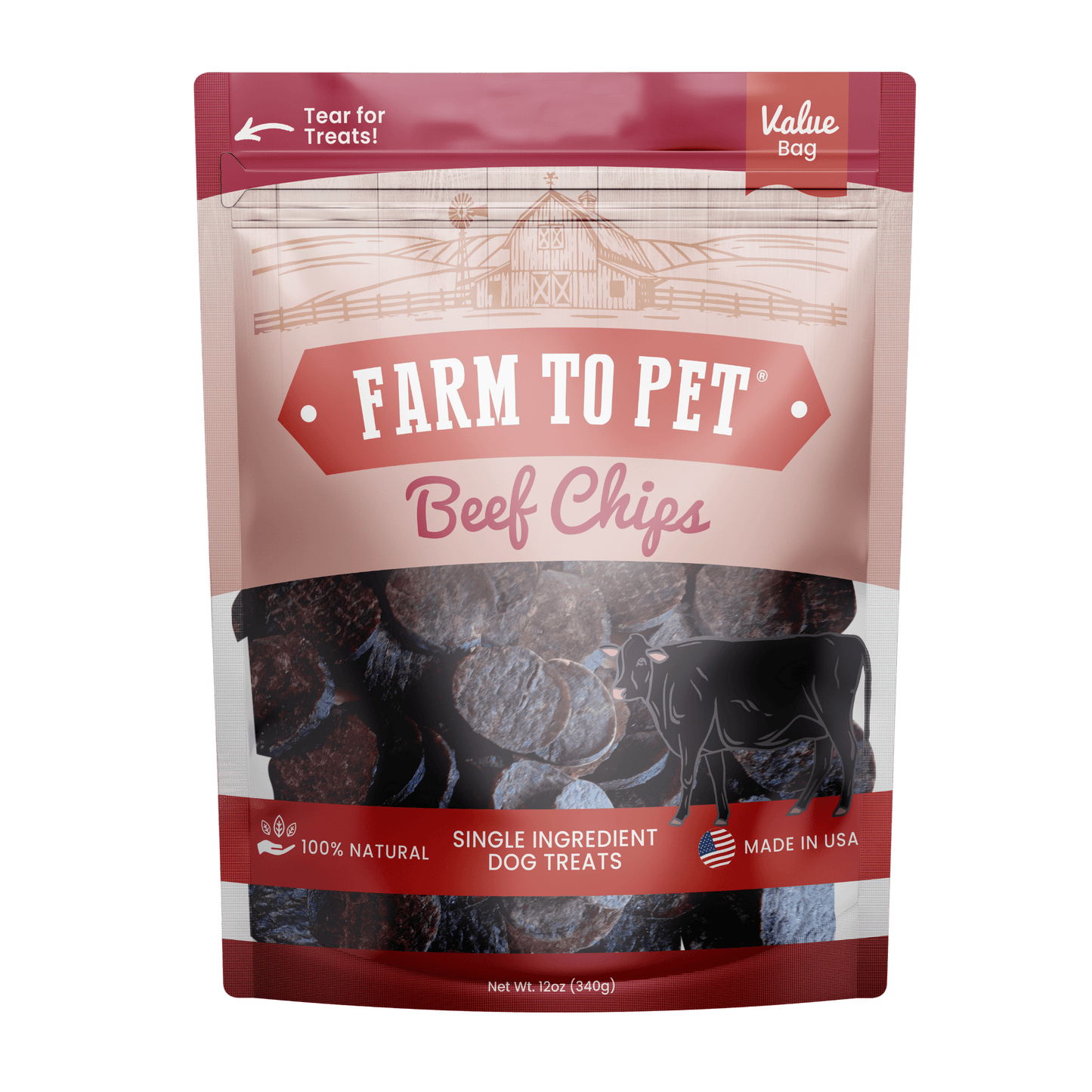 Beef Chips Dog Treats: Standard 4oz