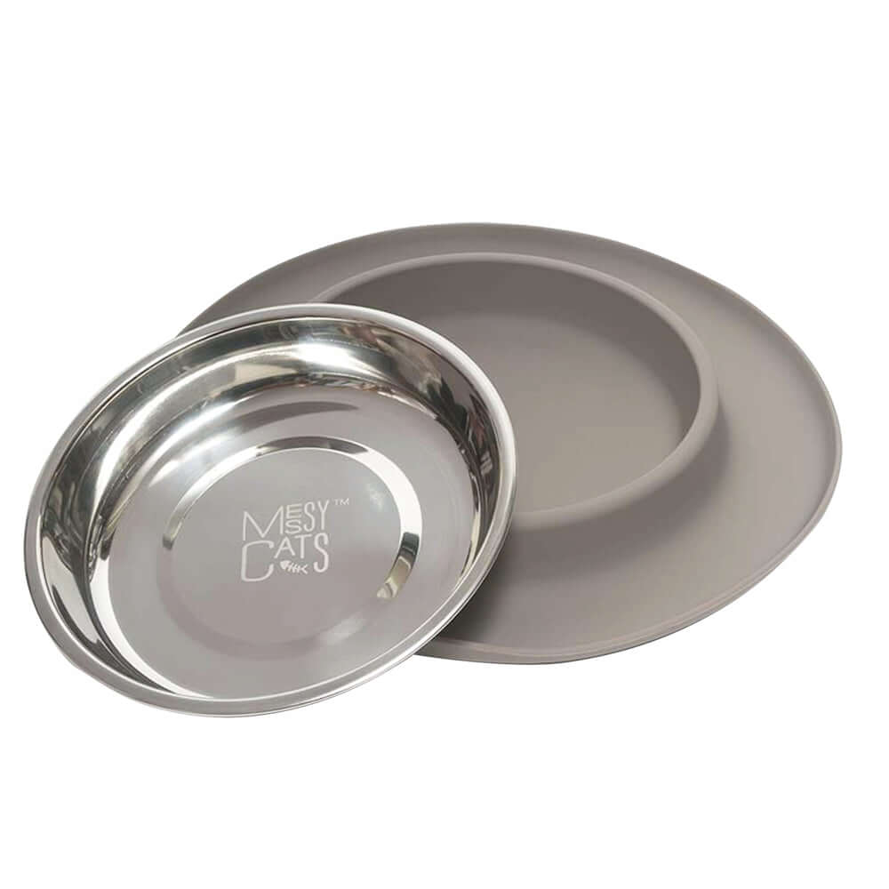 Single Silicone Cat Feeder with Stainless Steel Bowl: Warm Grey