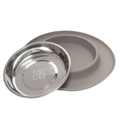 Single Silicone Cat Feeder with Stainless Steel Bowl: Warm Grey