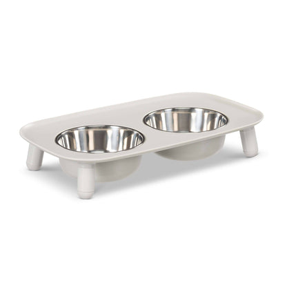 Messy Mutt Elevated Double Dog Feeder, Adjustable Height: Light Grey