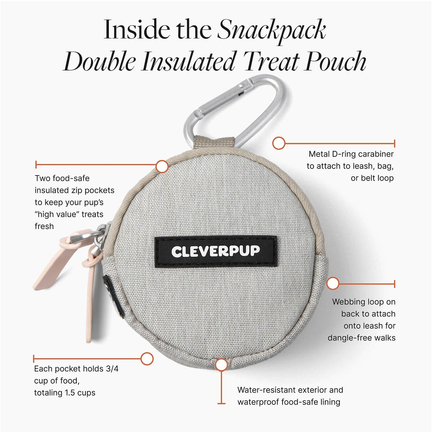 Snackpack Double Insulated Dog Treat Pouch: Sand