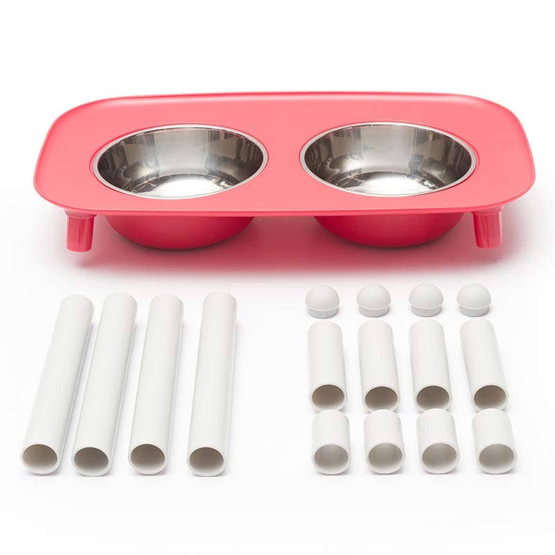 Messy Mutt Elevated Double Dog Feeder, Adjustable Height: Light Grey