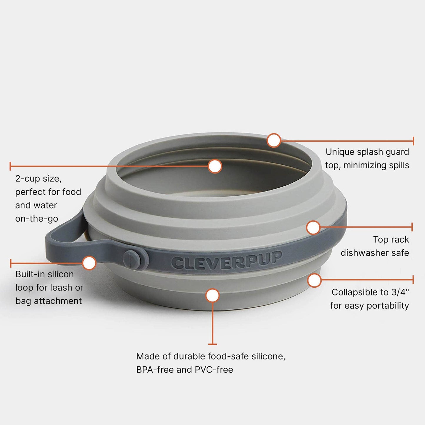 Nomad Collapsible Dog Bowl - Two Sizes Available: Grey Silicone / Large