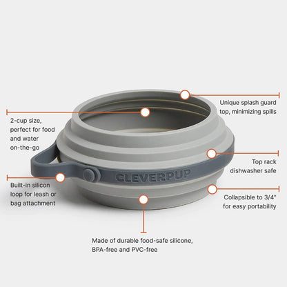 Nomad Collapsible Dog Bowl - Two Sizes Available: Grey Silicone / Large