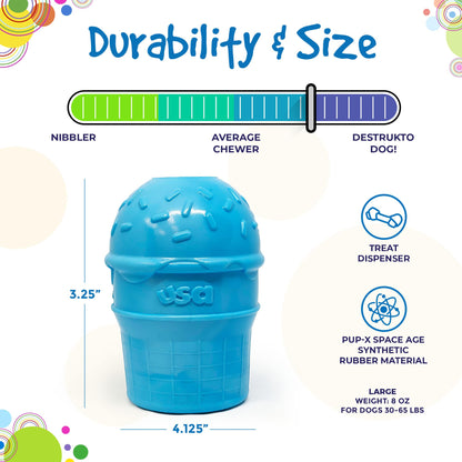 Ice Cream Cone Durable Rubber Chew Toy and Treat Dispenser: Large