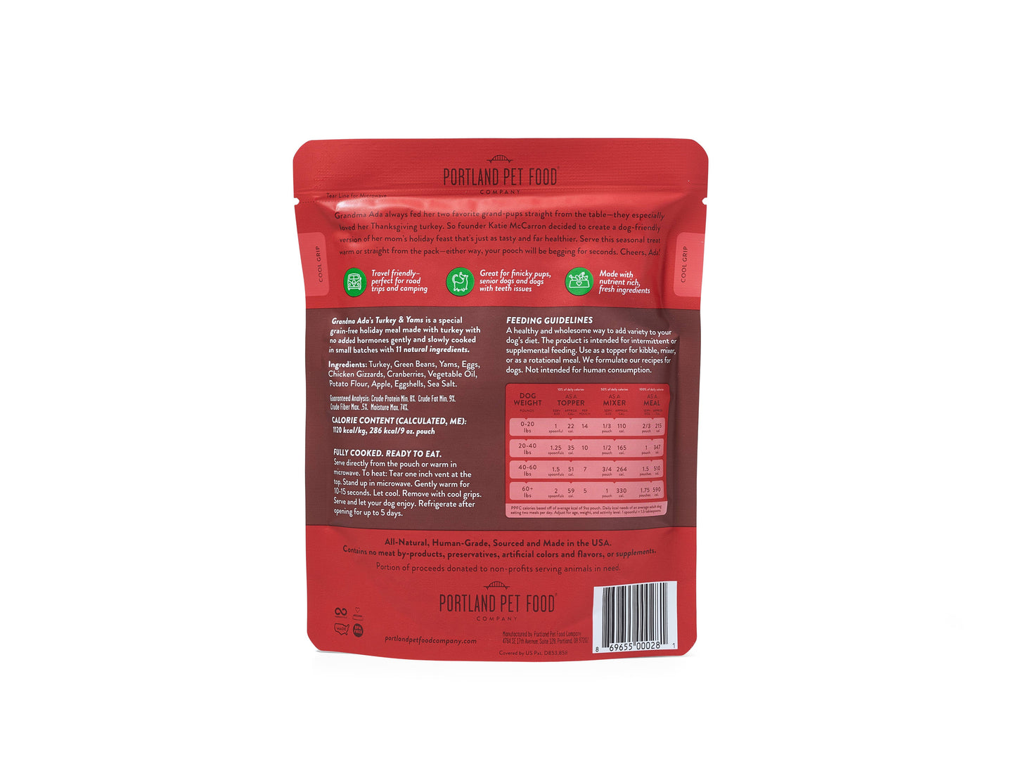 Grandma Ada's Turkey & Yams Human Grade Fresh Pouch: 9 Oz