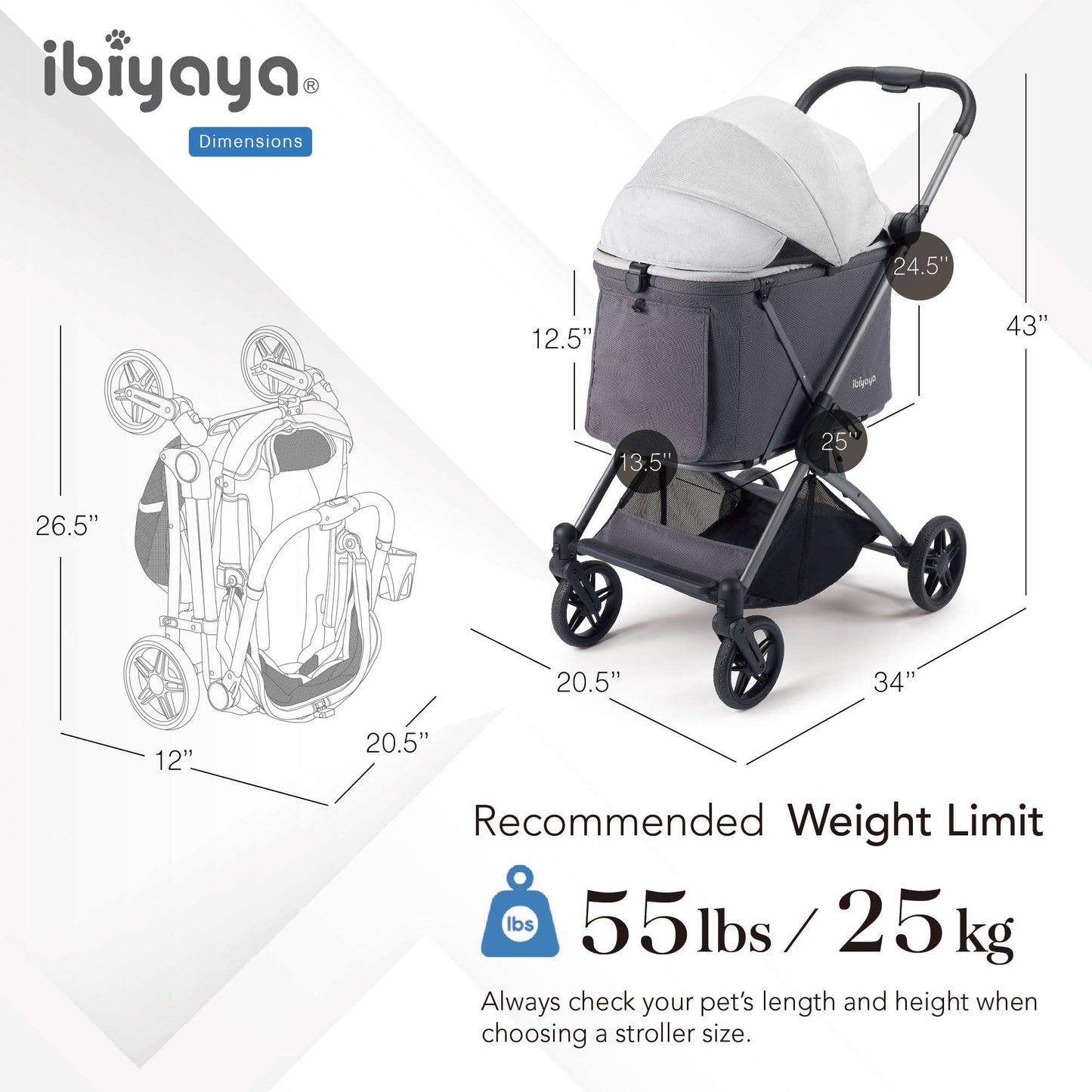 Ibiyaya Maxi Deep Pet Stroller: Twin Gray