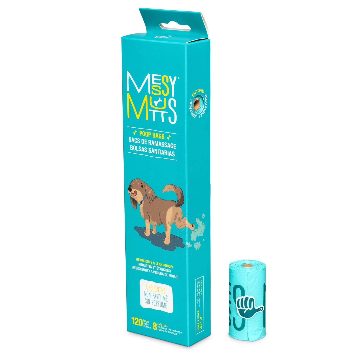 Messy Mutt Dog Poop Bags, 8 Refill Rolls, 120 Bag Count