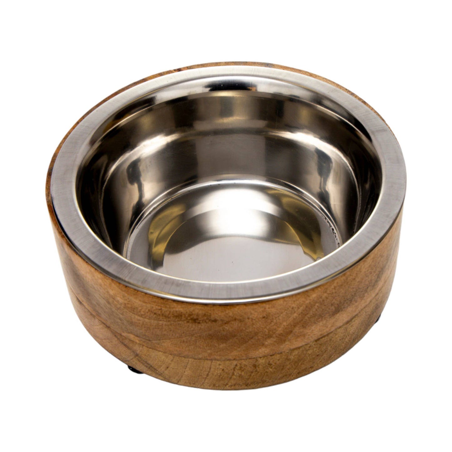 Stainless Steel Dog Bowl with Wood Holder: 1 Quart
