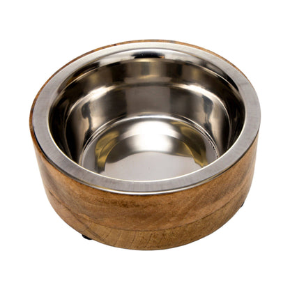 Stainless Steel Dog Bowl with Wood Holder: 1 Quart