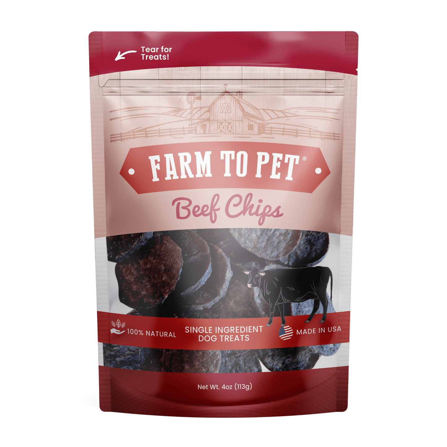 Beef Chips Dog Treats: Standard 4oz