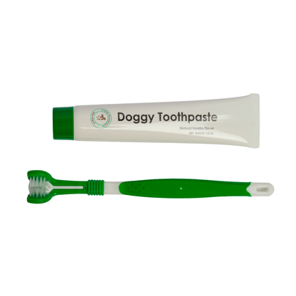 Triple Headed Dog Tooth Brush with Toothpaste - 2 Piece Kit