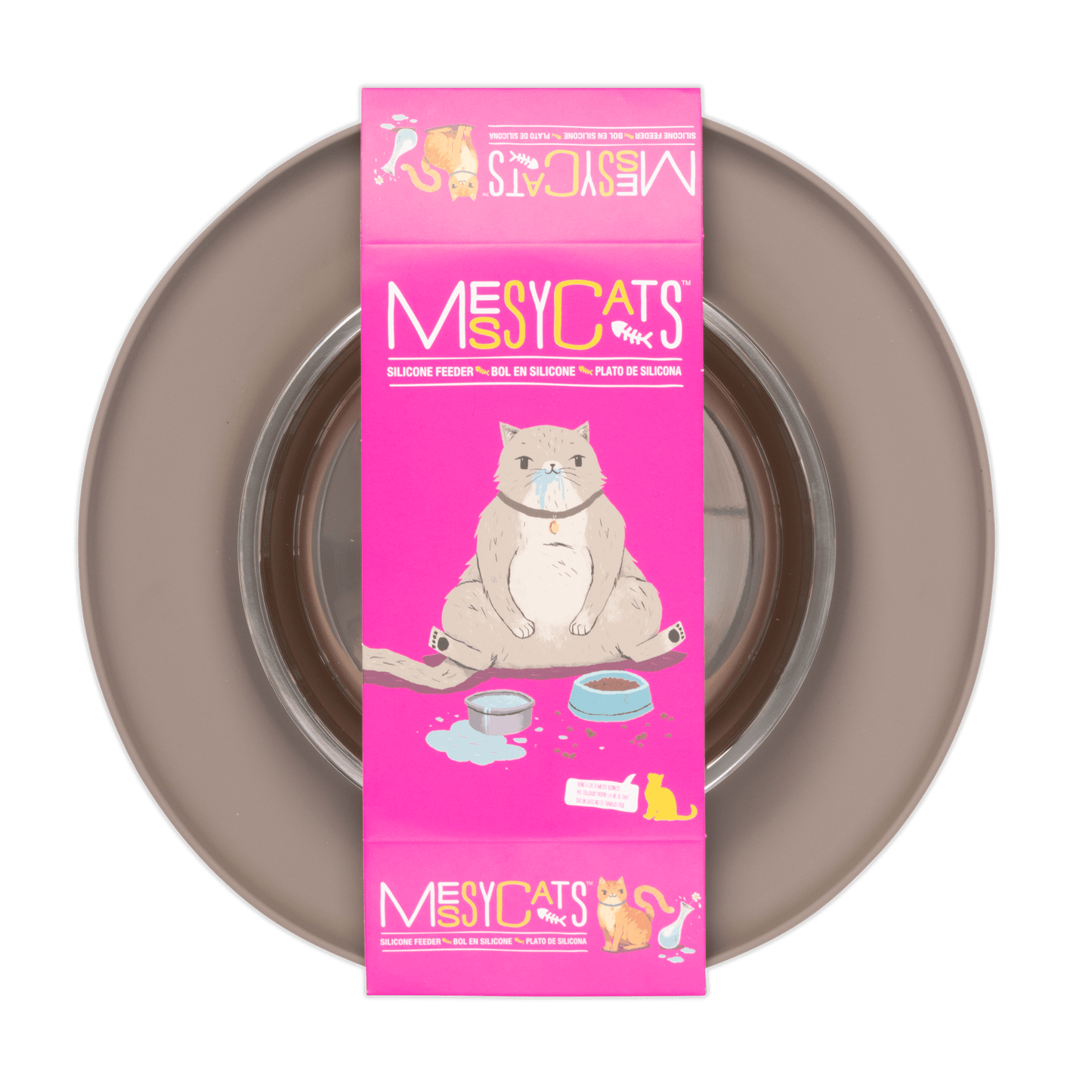Single Silicone Cat Feeder with Stainless Steel Bowl: Warm Grey