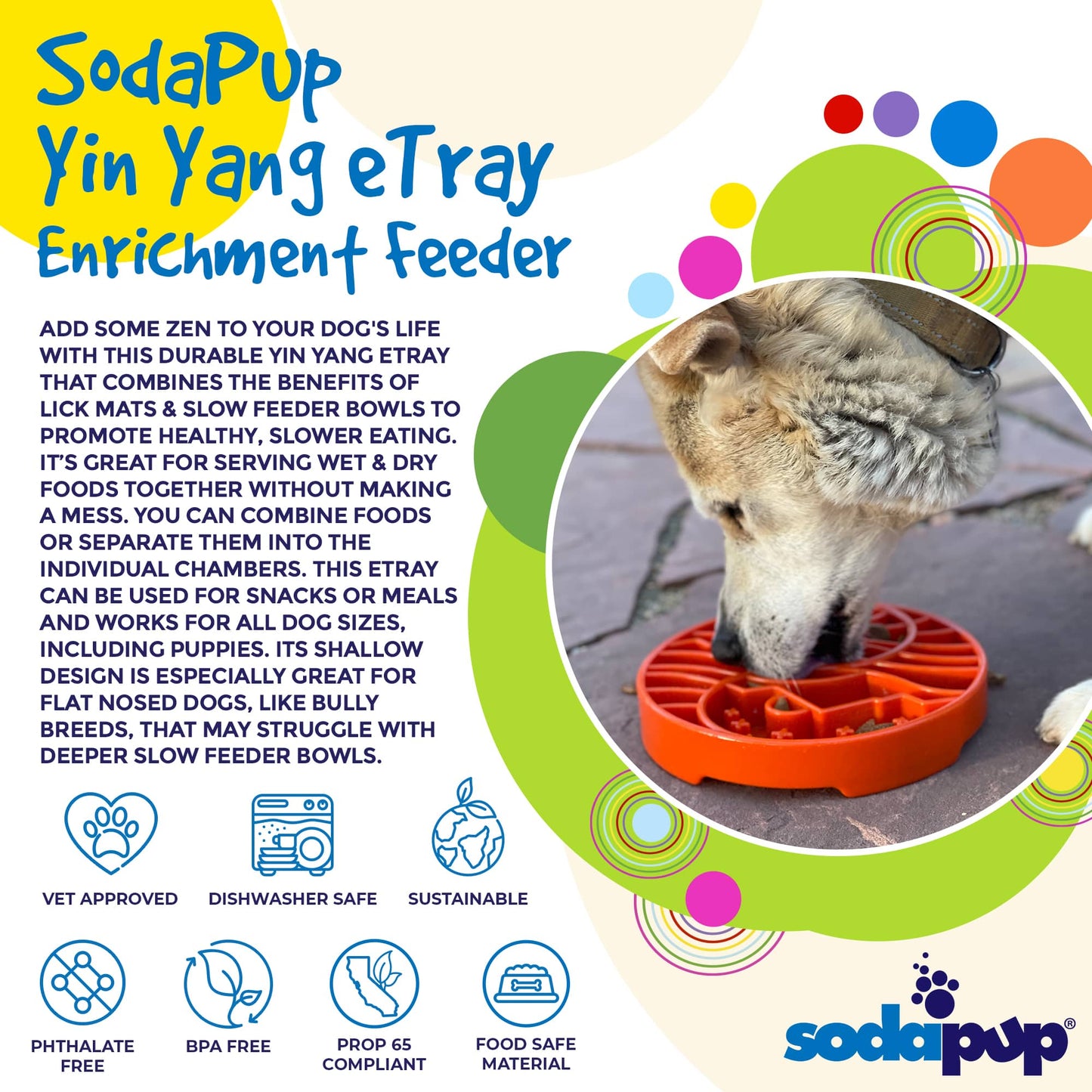 Yin Yang Design Shallow Slow Feeder Tray for Dogs