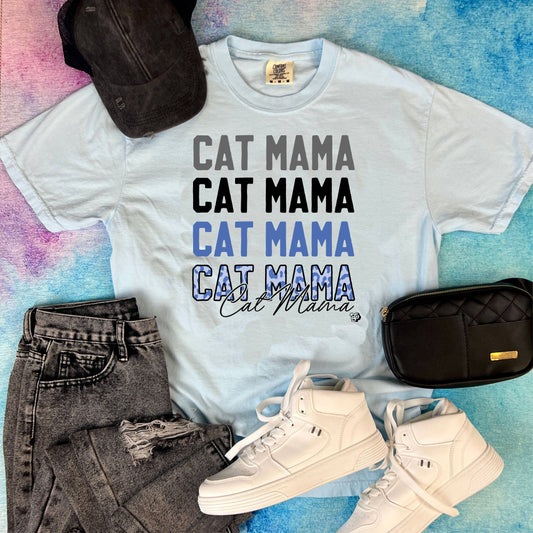 Cat Mama Repeat Blue Leopard Tee