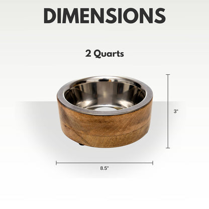 Stainless Steel Dog Bowl with Wood Holder: 1 Quart