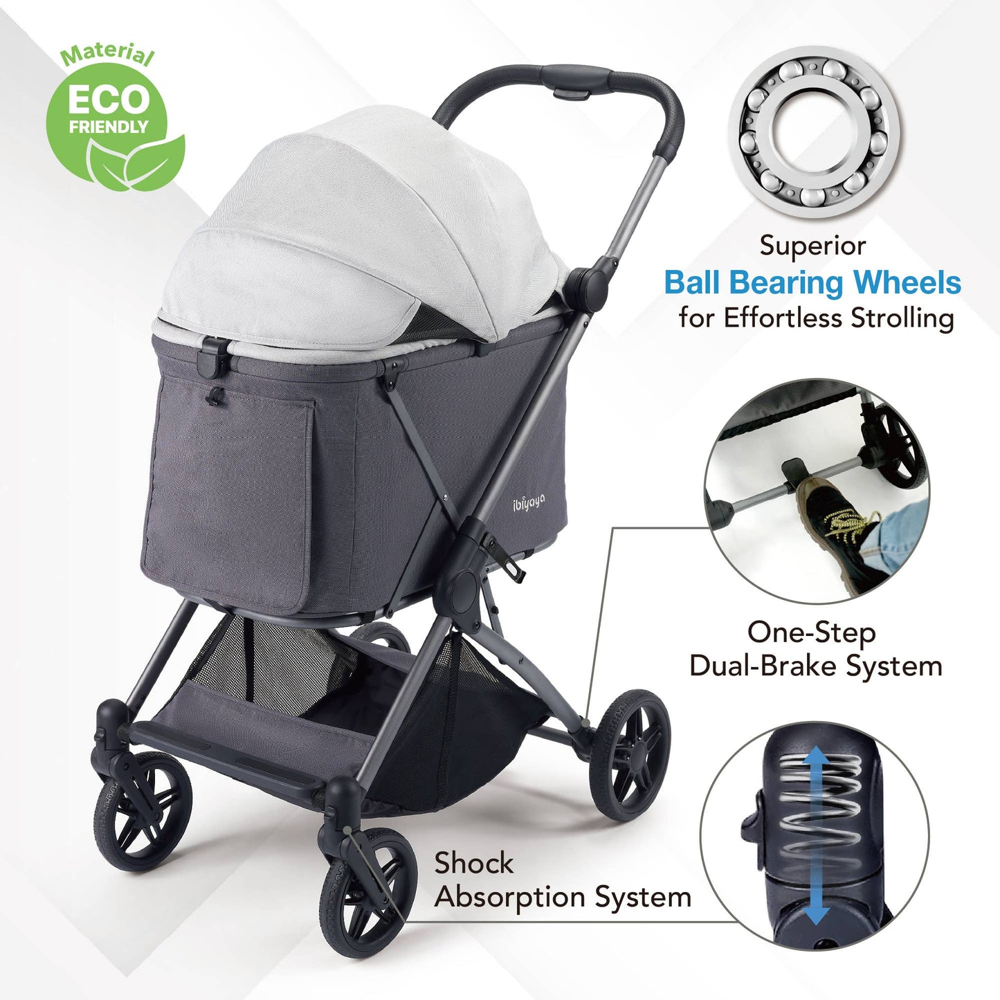 Ibiyaya Maxi Deep Pet Stroller: Twin Gray