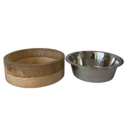 Stainless Steel Dog Bowl with Wood Holder: 1 Quart