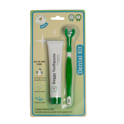 Triple Headed Dog Tooth Brush with Toothpaste - 2 Piece Kit