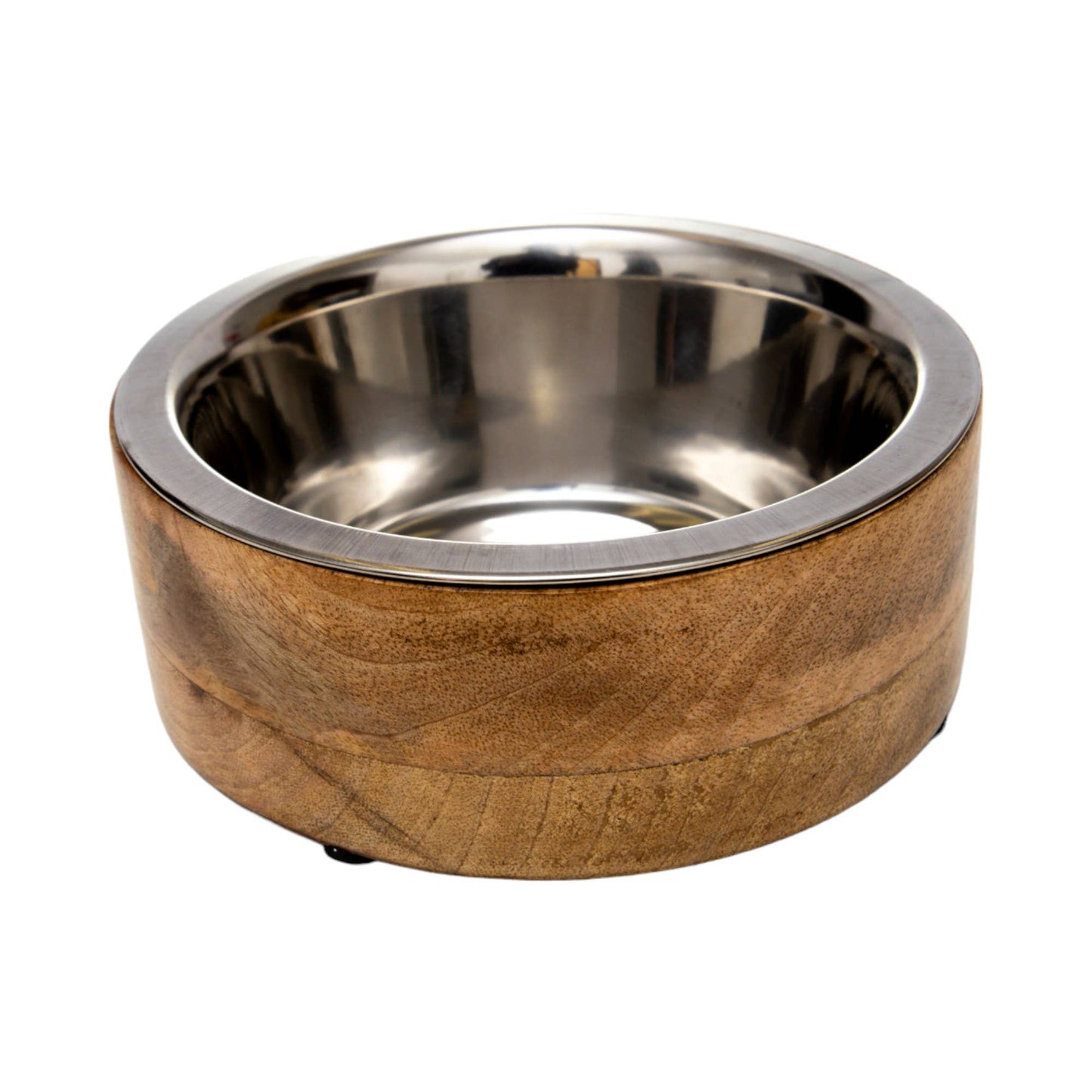 Stainless Steel Dog Bowl with Wood Holder: 1 Quart