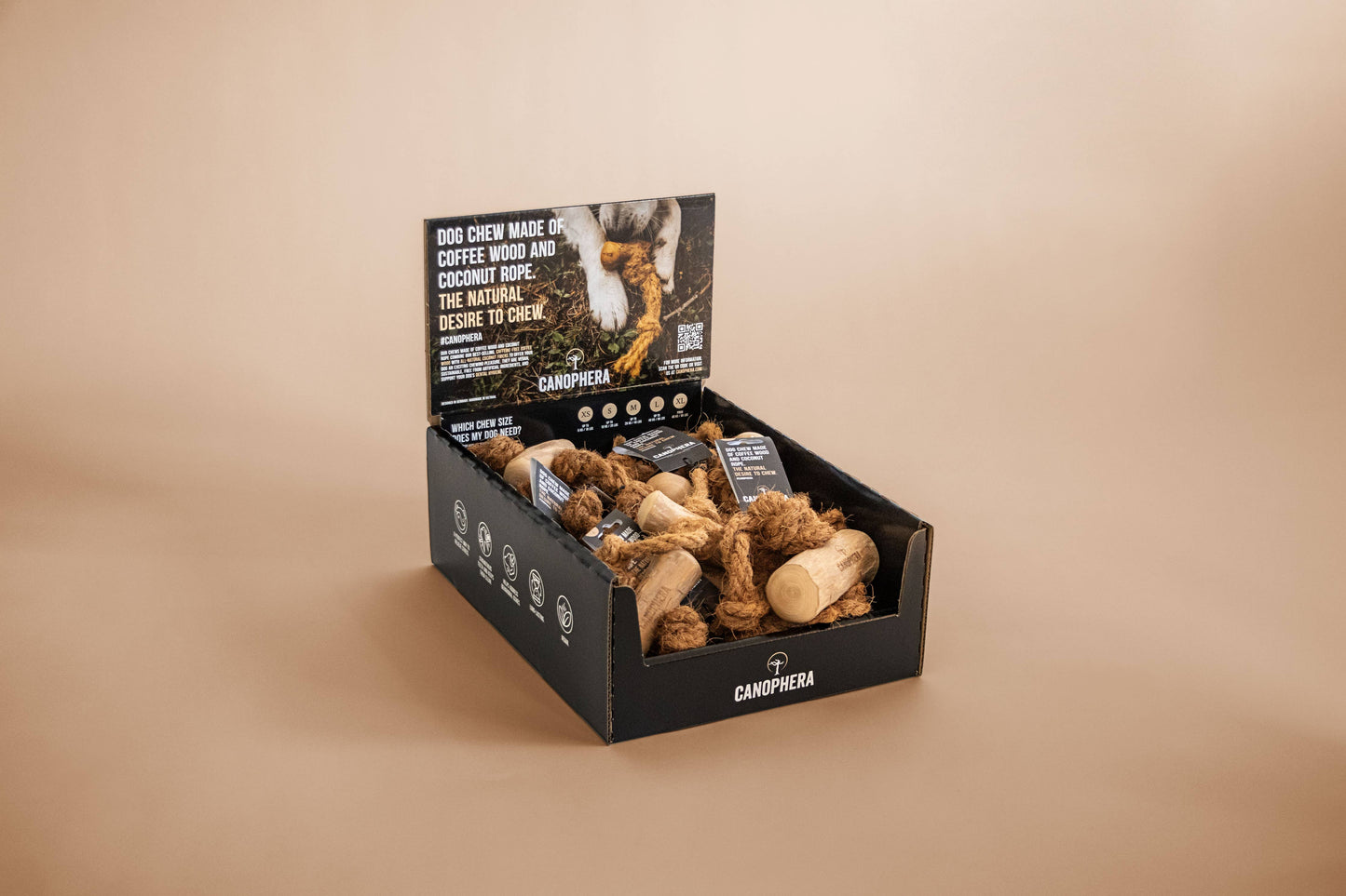 Coffee & Coco Wood Dog Chews with rope
