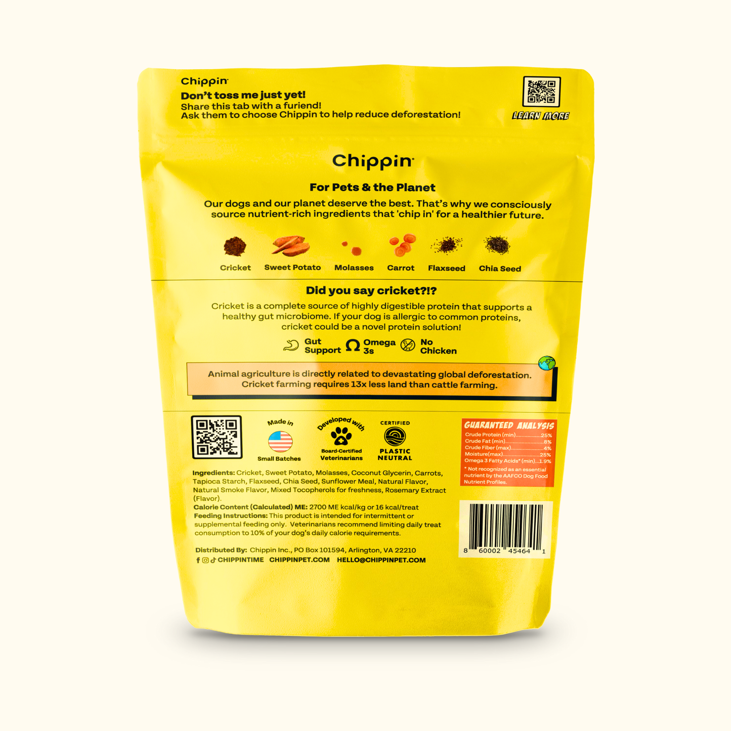 Chippin Sweet Potato Cricket Carrot Soft Dog Treat