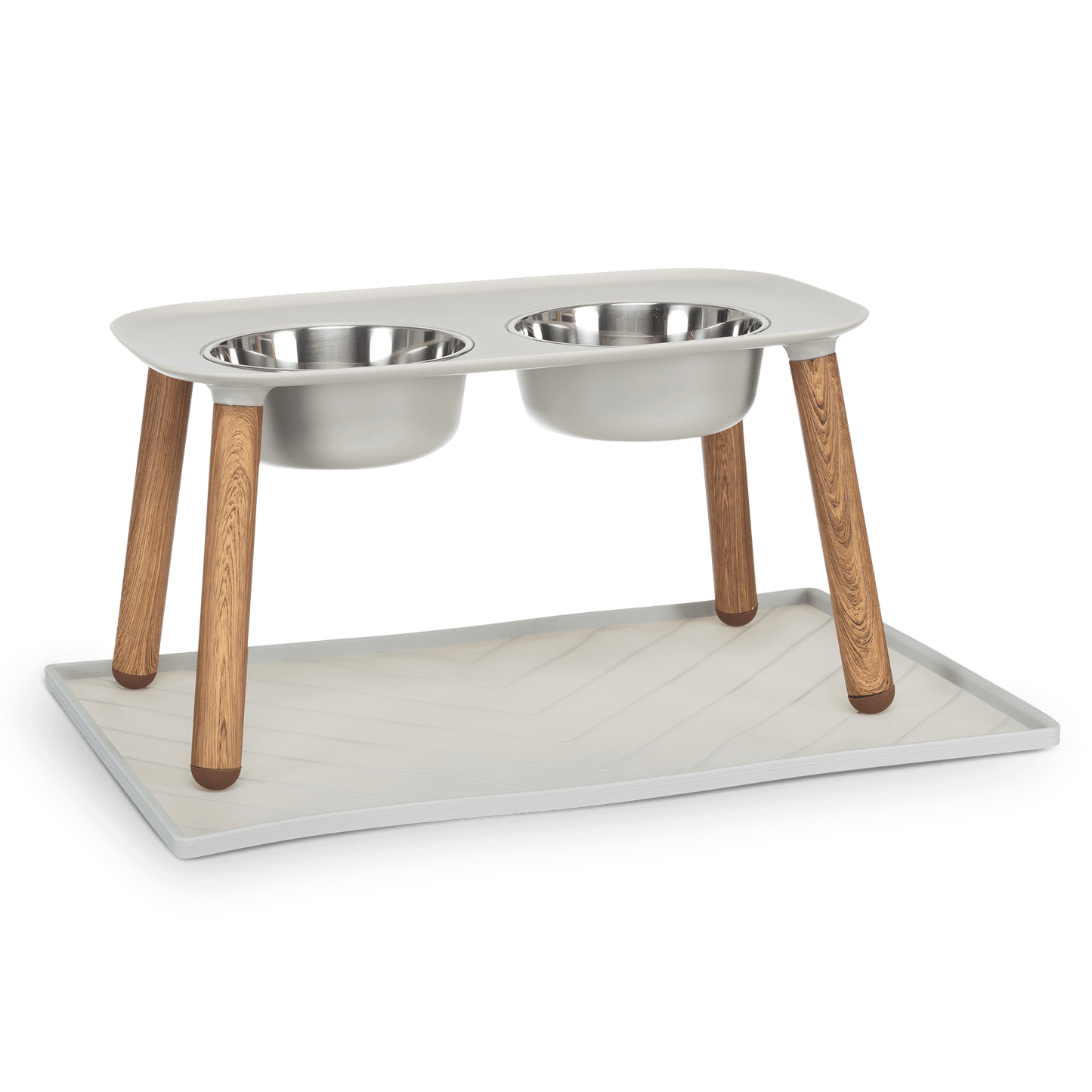 Messy Mutt Elevated Double Dog Feeder, Adjustable Height: Light Grey