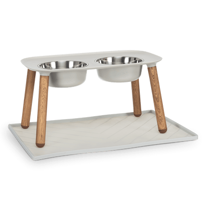 Messy Mutt Elevated Double Dog Feeder, Adjustable Height: Light Grey