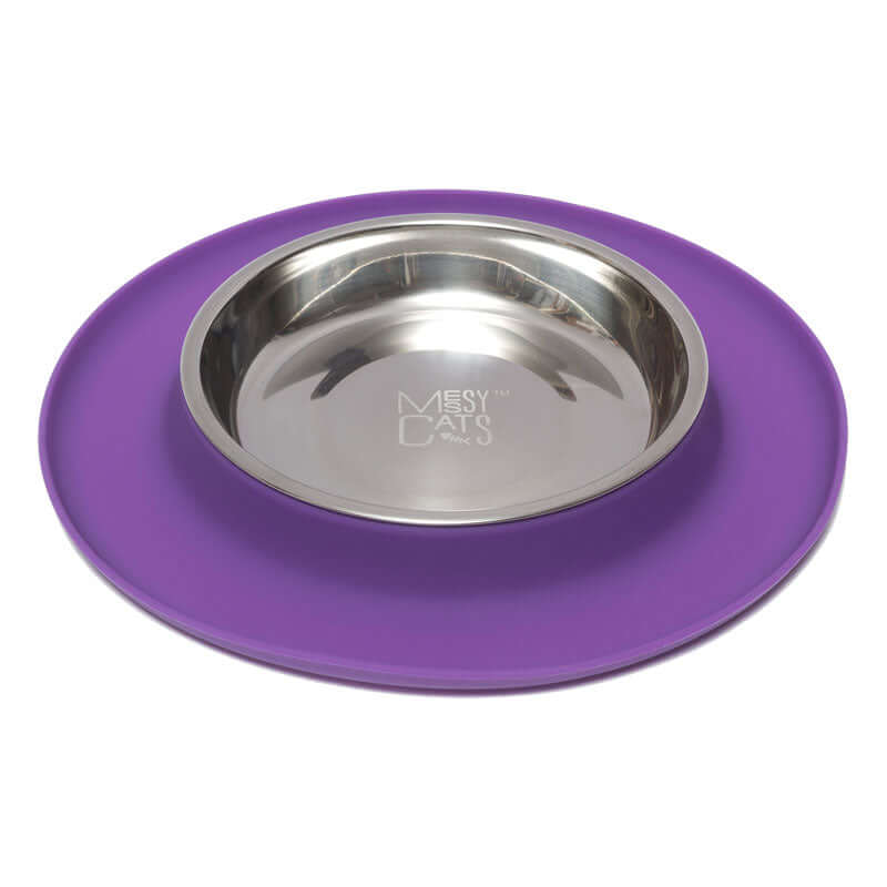 Single Silicone Cat Feeder with Stainless Steel Bowl: Purple