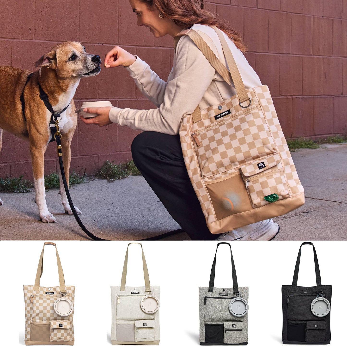 Park Pack Dog Gear Tote:Travel Bowl, Treat Pouch, Toy Pocket: Check