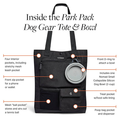 Park Pack Dog Gear Tote:Travel Bowl, Treat Pouch, Toy Pocket: Check