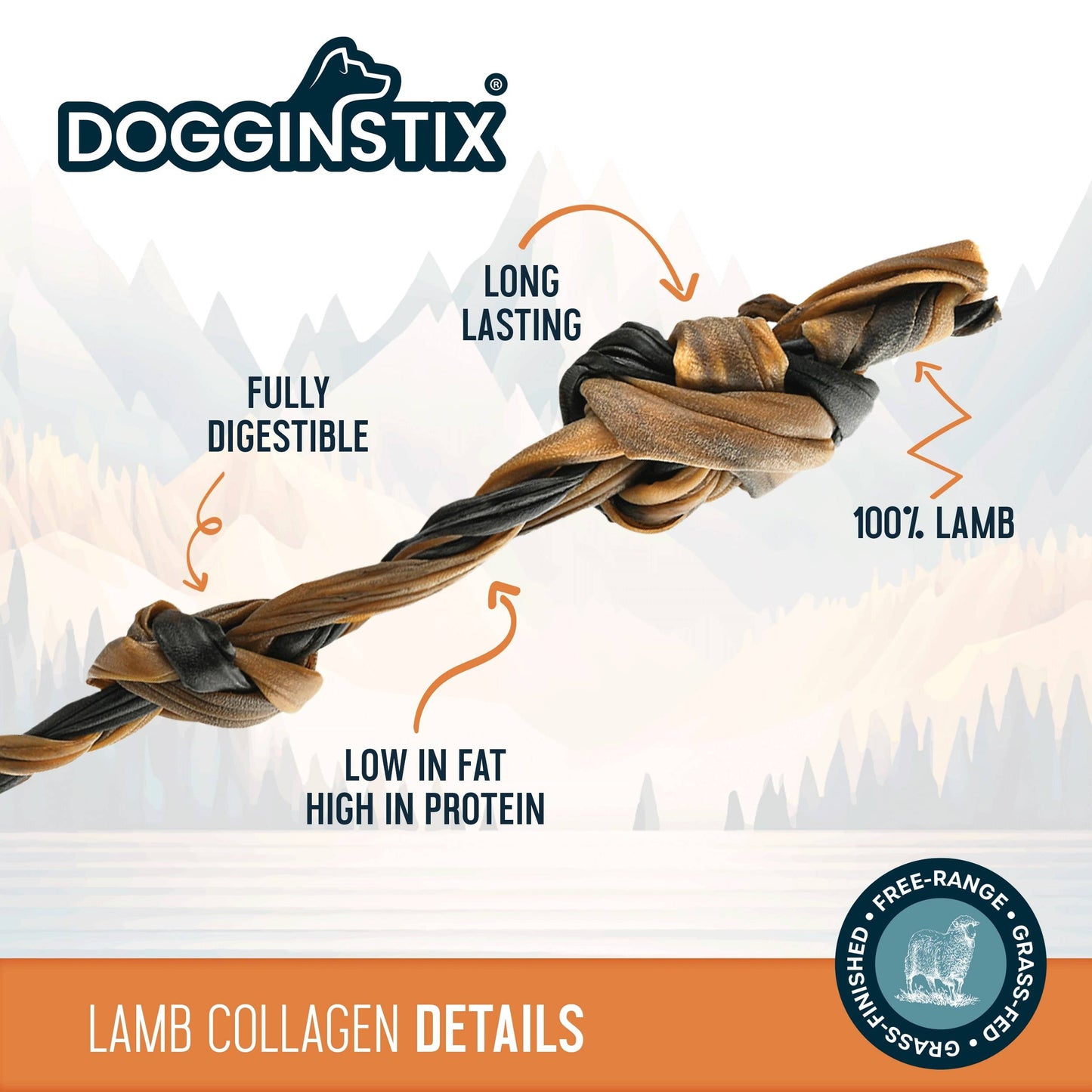 Braided Sticks Lamb Collagen Double Knots