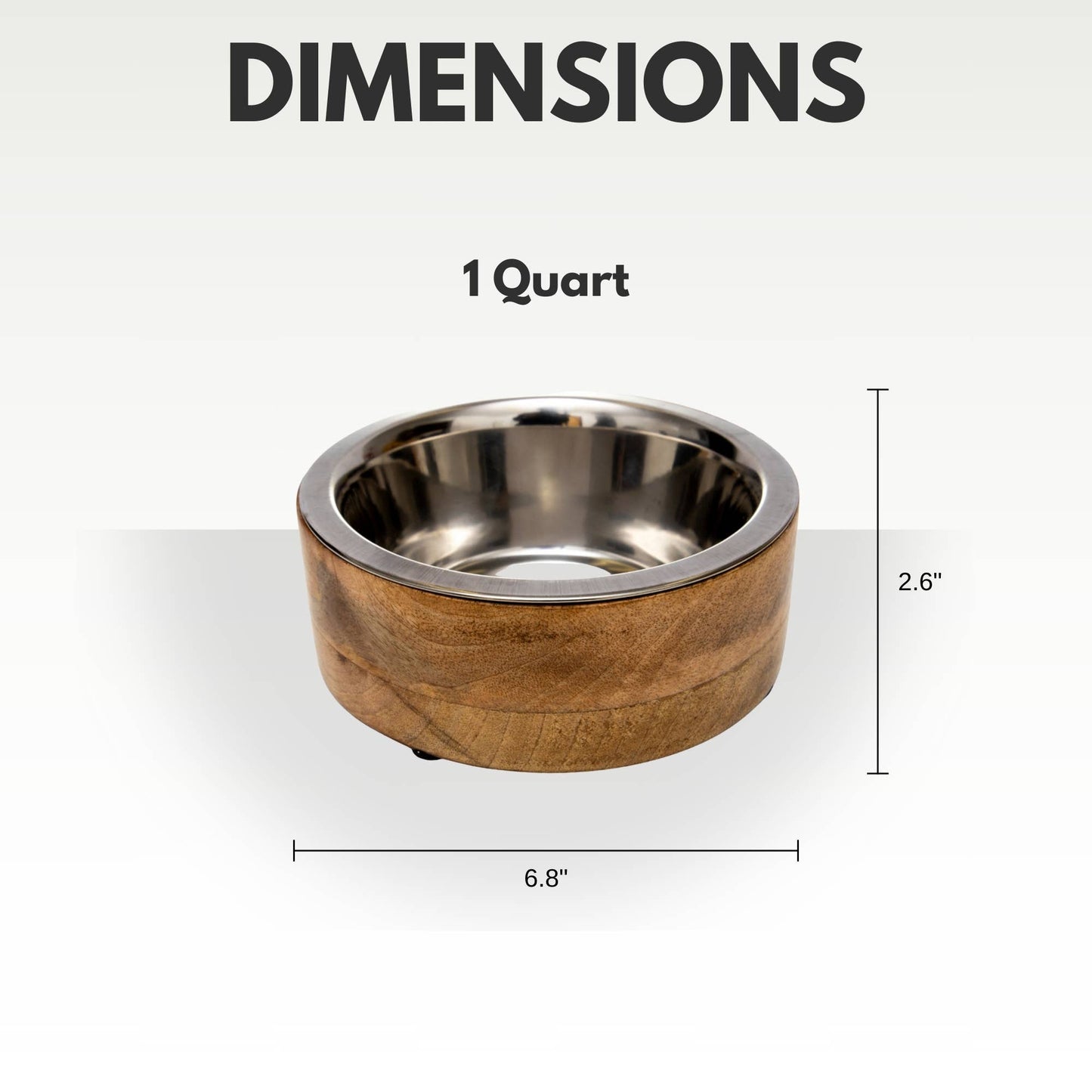 Stainless Steel Dog Bowl with Wood Holder: 1 Quart