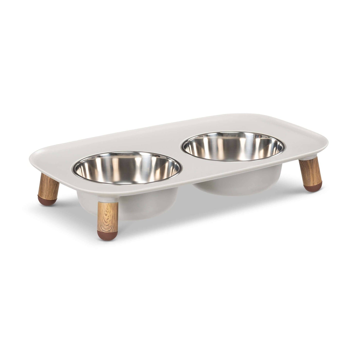 Messy Mutt Elevated Double Dog Feeder, Adjustable Height: Light Grey