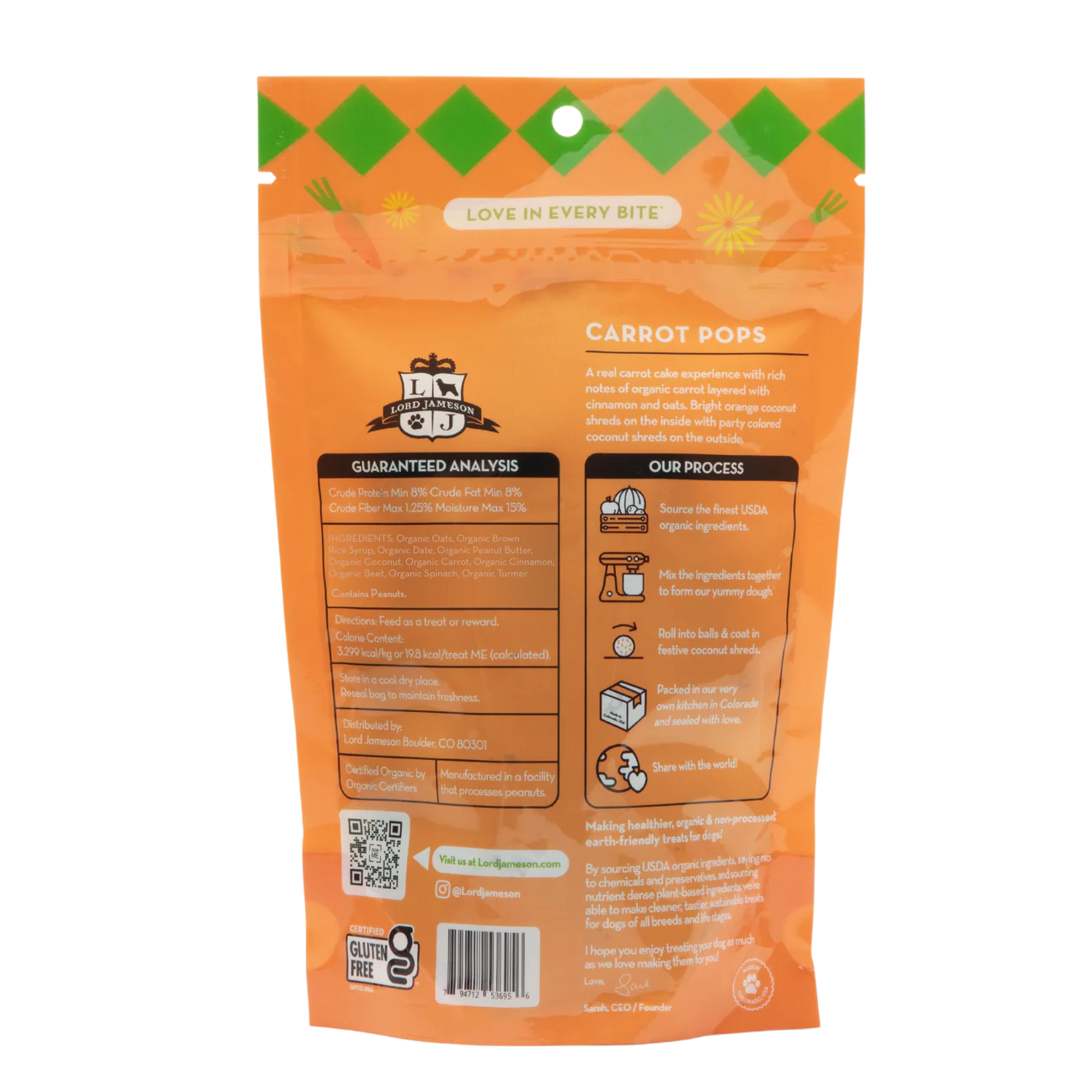 Lord Jameson Carrot Pops Organic Dog Treats