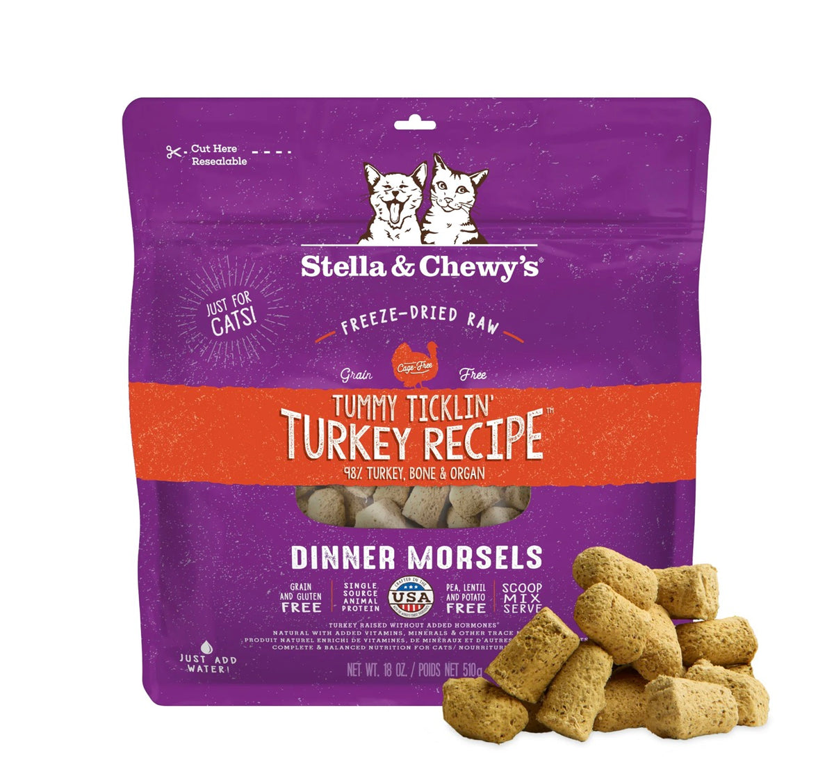Stella Chewy Tummy Ticklin’ Turkey Freeze-Dried Raw Dinner Morsels for Cats