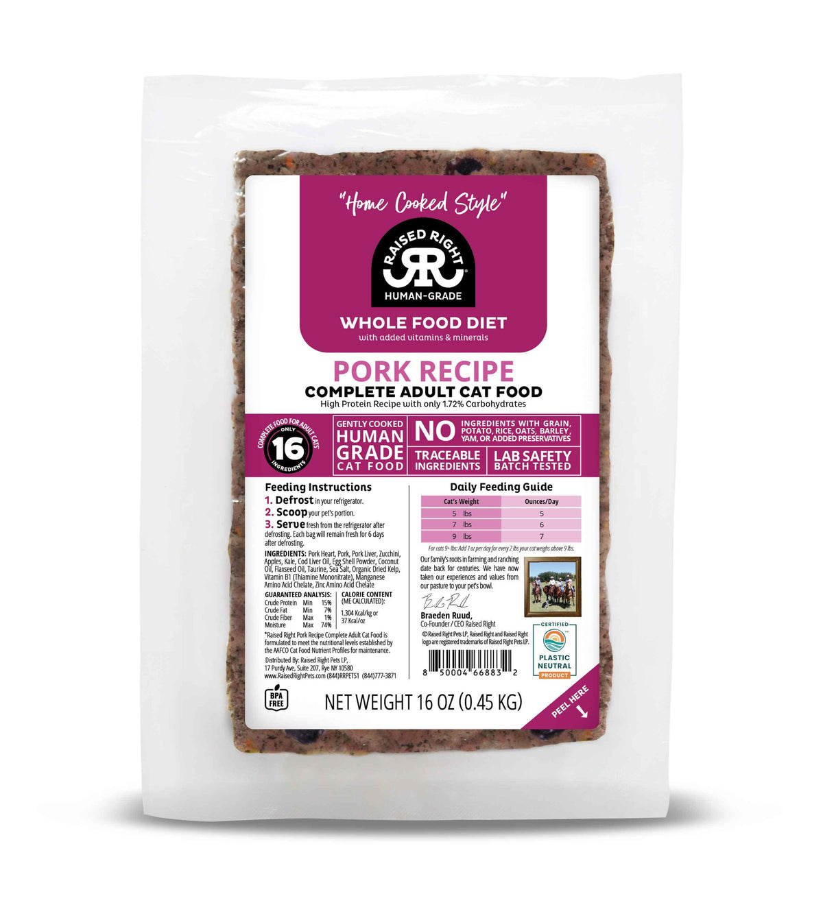 Raised Right Frozen Cat Food 16oz