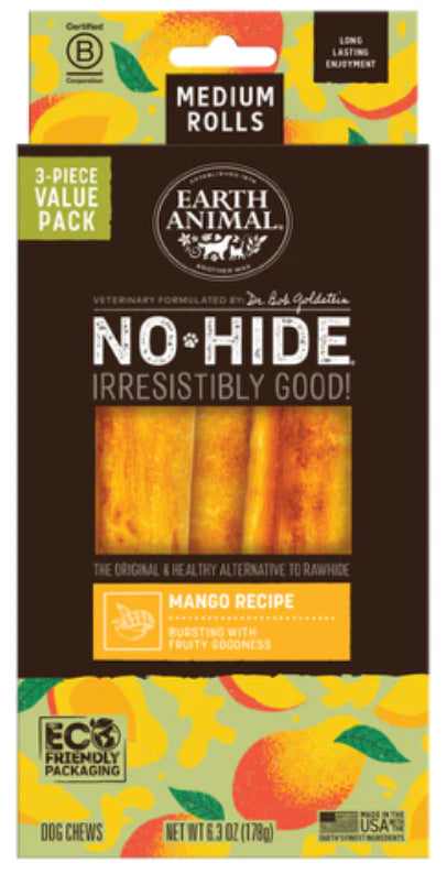 Earth Animal Dog Treat No Hide Rolls Box Medium Mango 3 Pack
