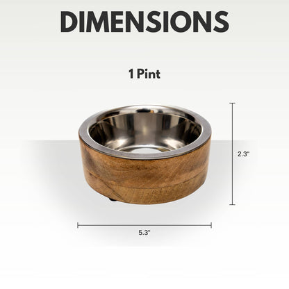 Stainless Steel Dog Bowl with Wood Holder: 1 Quart