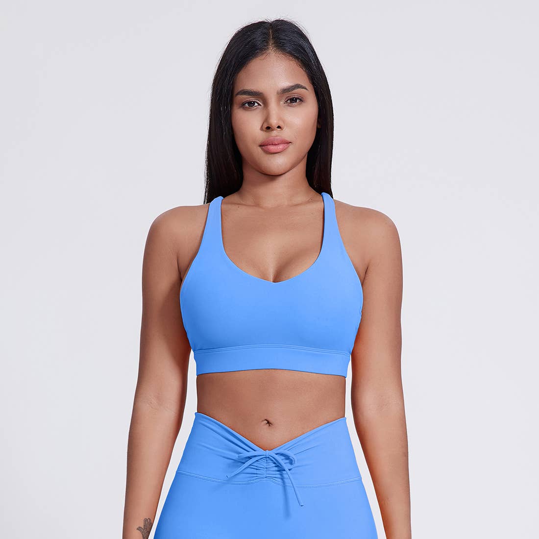 Women Cross Back Mid Support Sport Bra: Sky Blue