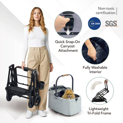 Small Detachable Pet Stroller: Silver Gray