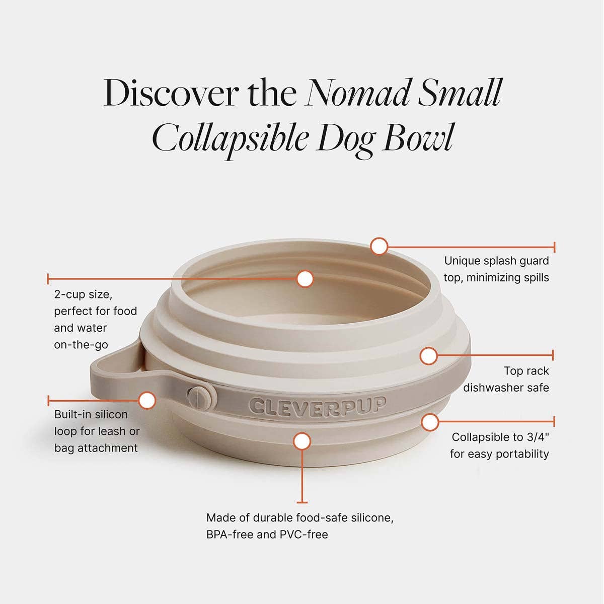 Nomad Collapsible Dog Bowl - Two Sizes Available: Grey Silicone / Large