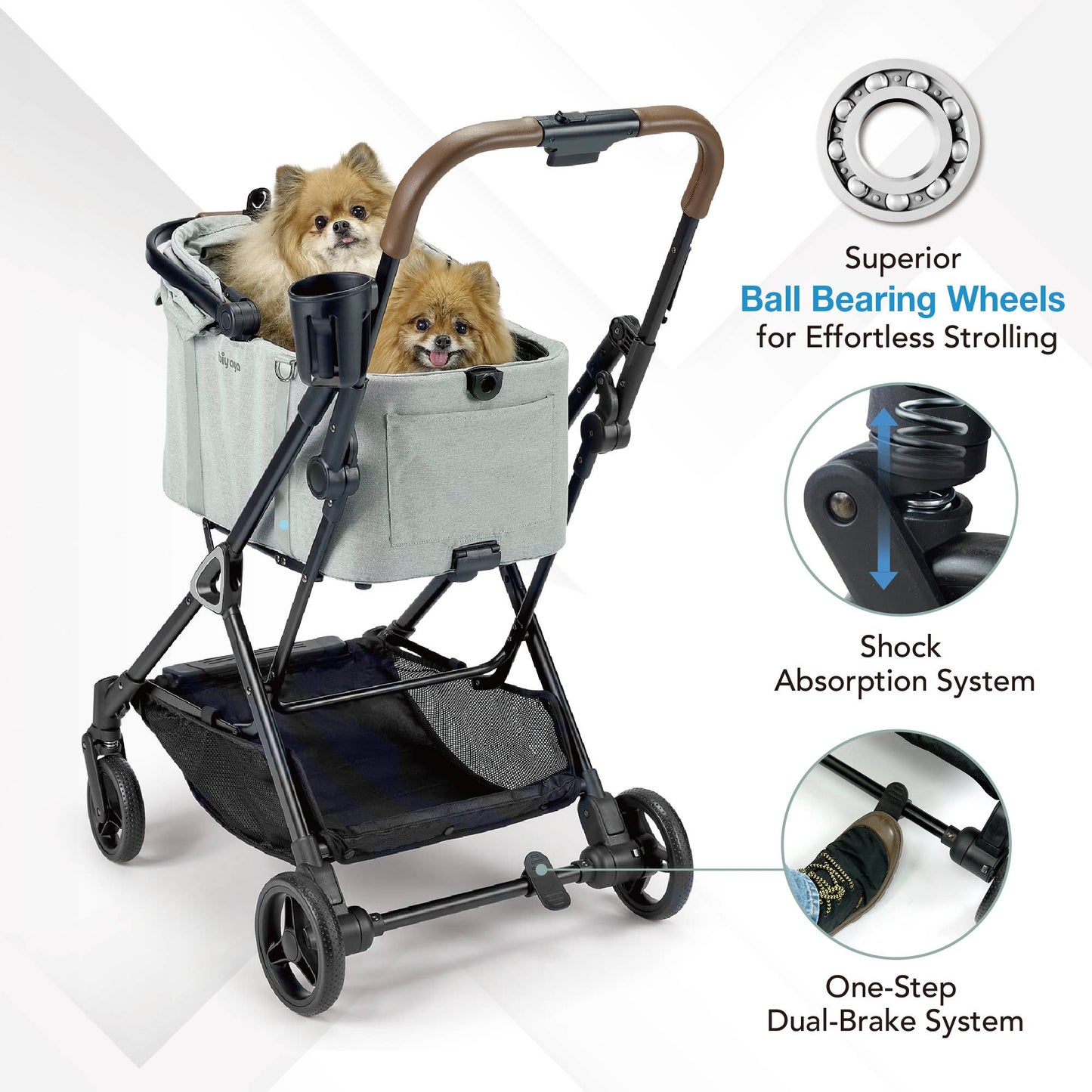 Small Detachable Pet Stroller: Silver Gray