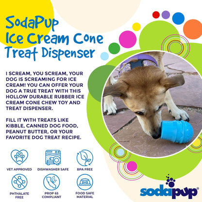 Ice Cream Cone Durable Rubber Chew Toy and Treat Dispenser: Large